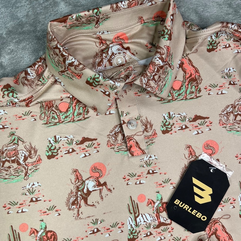 Burlebo Performance Polo Shirt Mens‎ Small Cowboy Up Khaki Stretch Golf New NWT